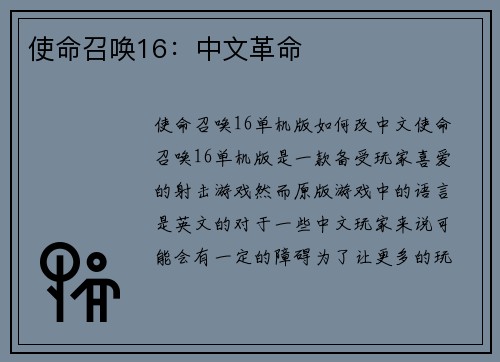 使命召唤16：中文革命
